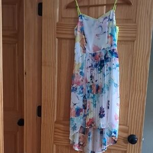 Studio Y White Watercolor Floral High-Low Dress with Lime Straps